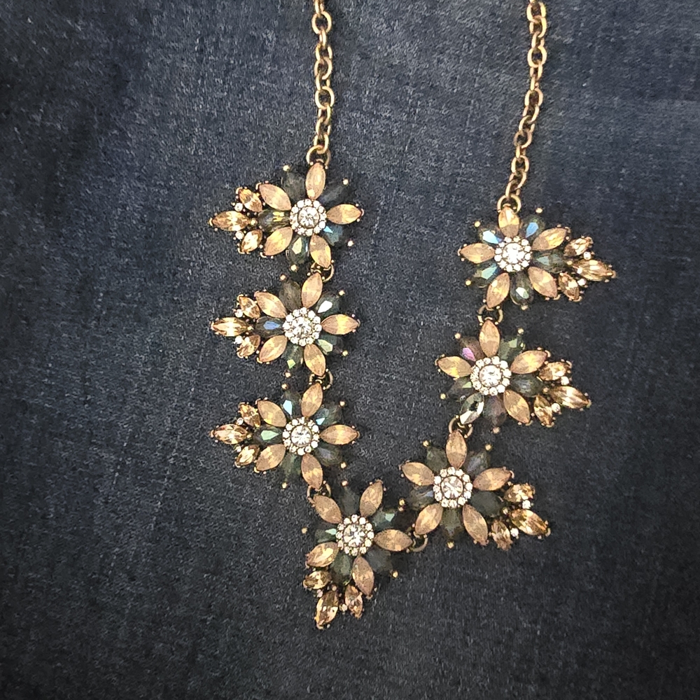 J. Crew Factory Gold and Crystal Floral Necklace